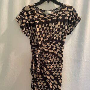 Donna Morgan Print Navy and Cream Faux Wrap Dress - Size 2